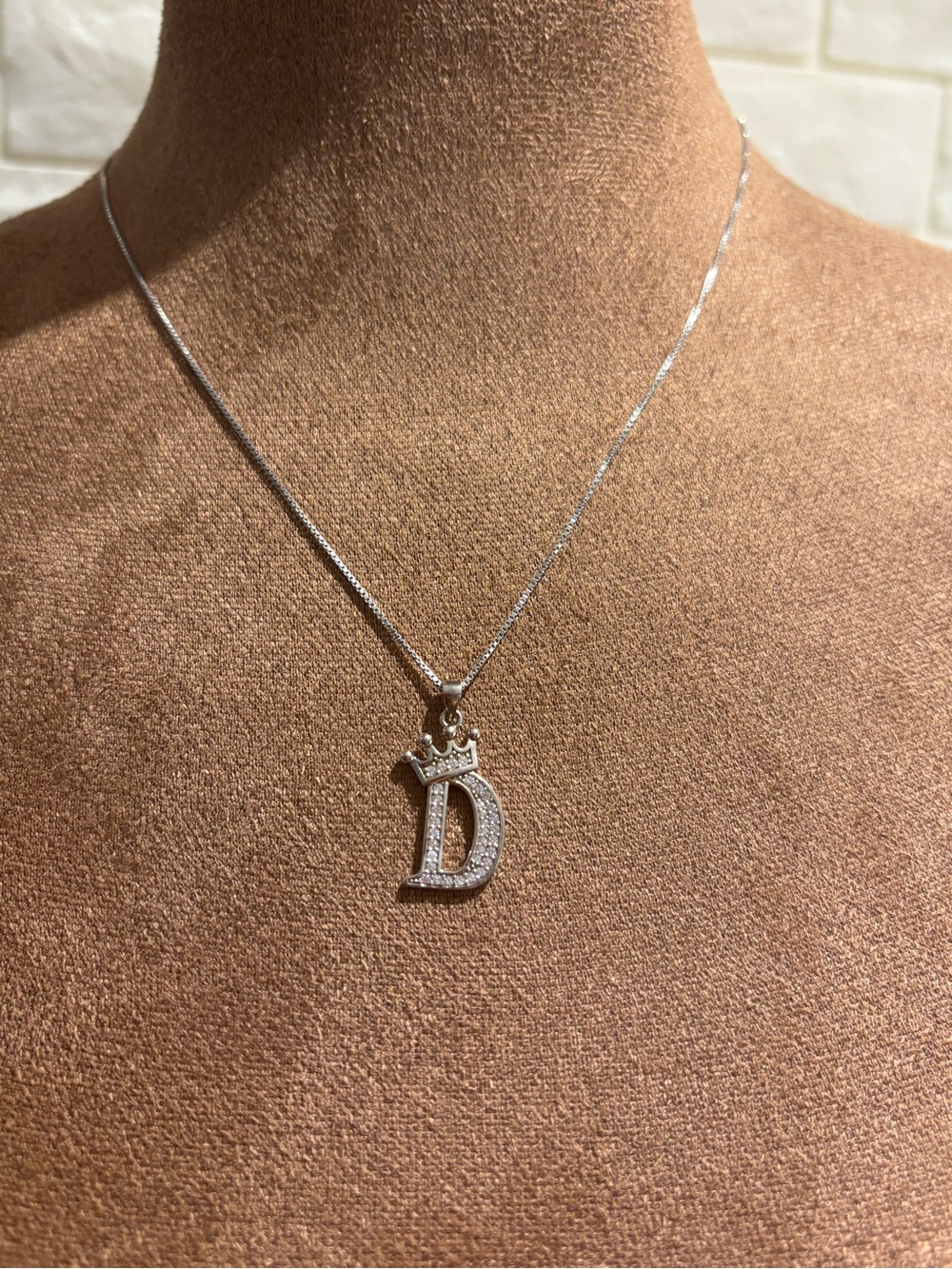D Silver Initial 'D' Pendant Necklace with Crown Accent